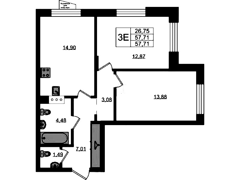 2-комнатная квартира 57.71 м², 4/11 эт., ЖК «VEREN NORT Сертолово»